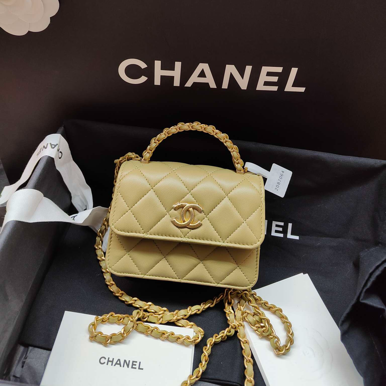 99新 Chanel/香奈儿  Kelly 23c 手柄小废包 牛油果绿 芯片款全新