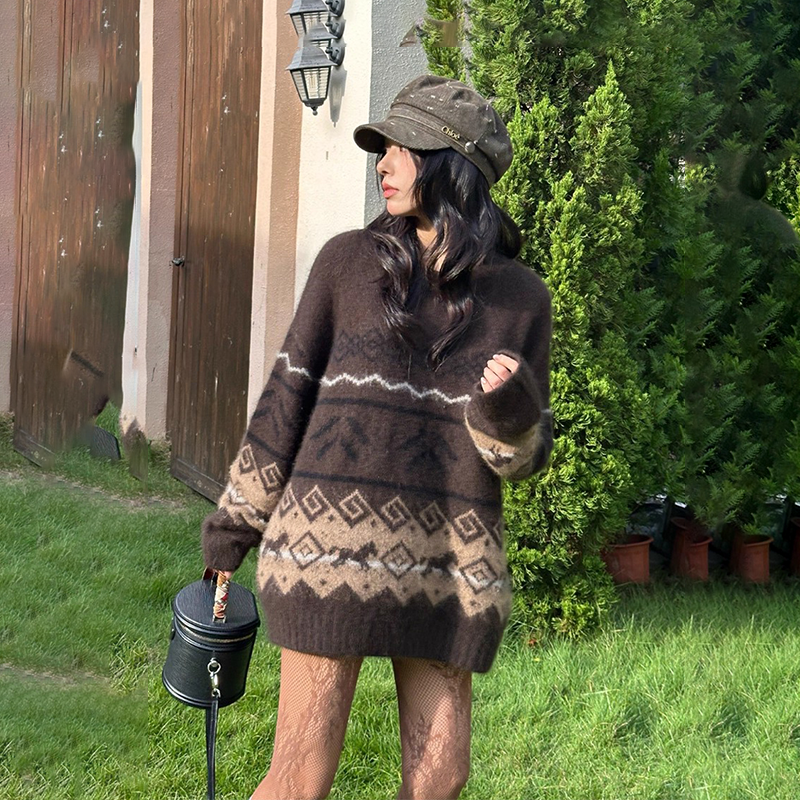 河岸家买手店ARTE PURA咖色复古费尔岛小马套头毛衣女25秋冬新款