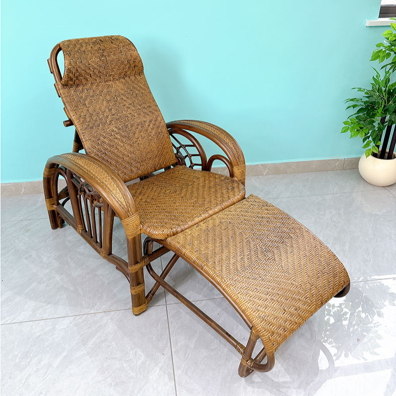真藤躺椅家用阳台午休椅舒适庭院藤编折叠椅懒人椅子老人靠背椅子