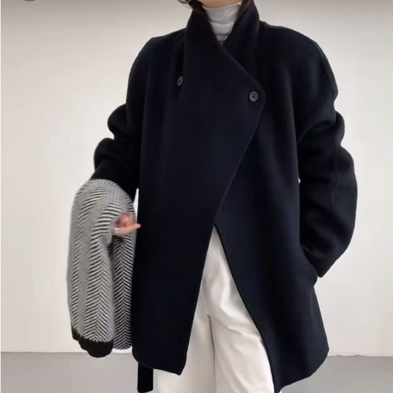 6757留子归来 复古立领廓形腰带双面羊毛大衣