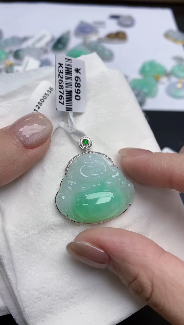 【闪购商品】翡翠颈饰18K金镶嵌天然缅甸翡翠A货