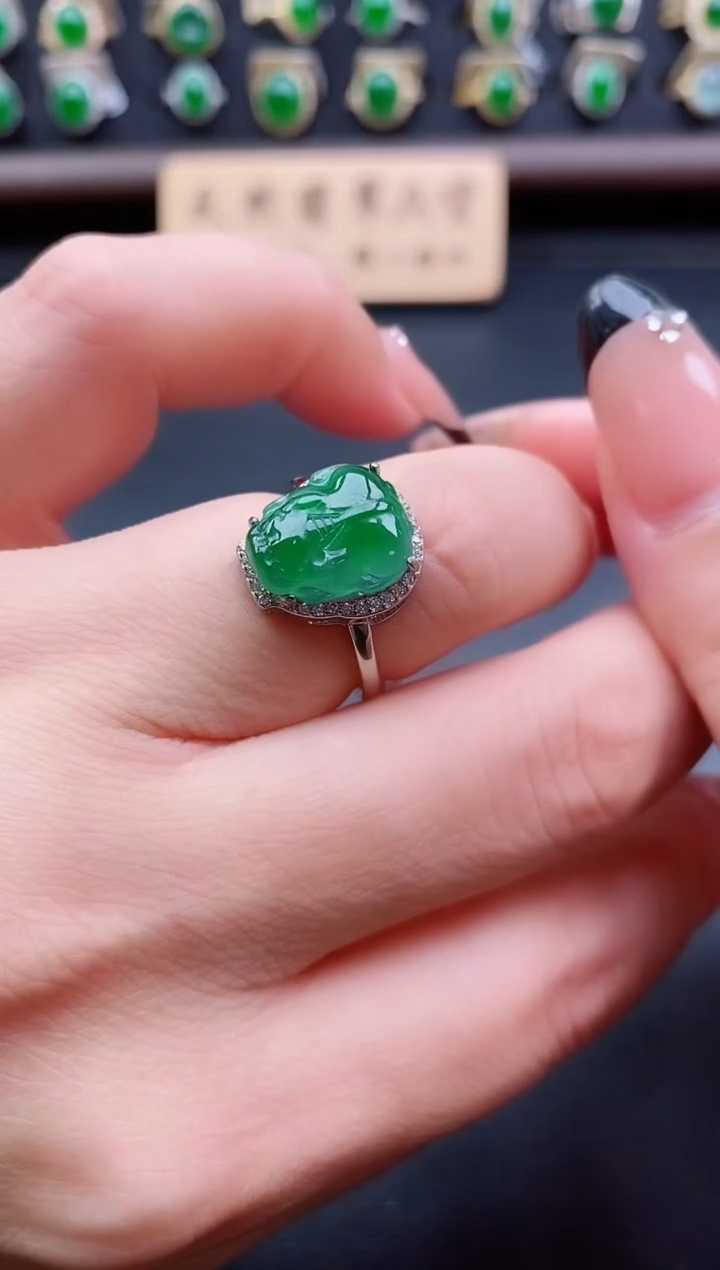 银S925镶嵌戒指翡翠1