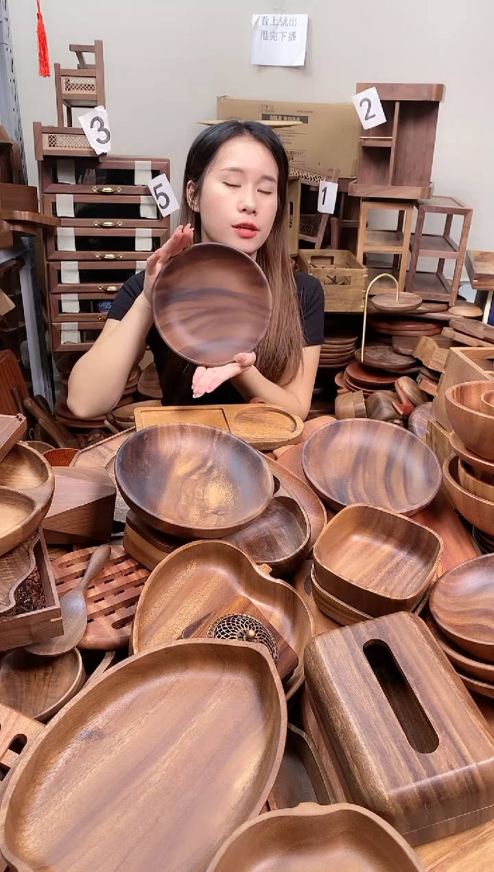 木 南美胡桃木深碟20*4.5cm   深色 