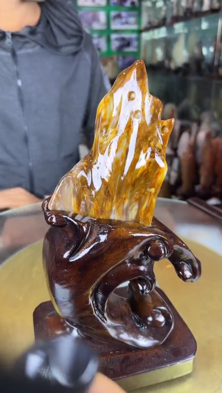 缅甸天然树化玉摆件