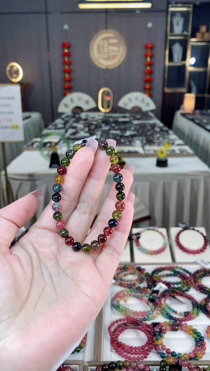 未镶嵌老矿碧玺色标彩虹单圈手串6mm+碧玺hon多样性发货一条