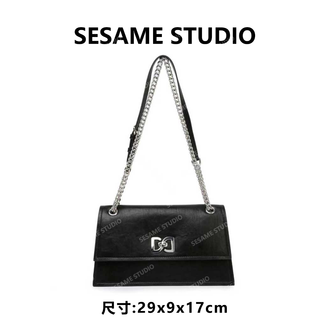 【芝麻集】【银蝴蝶】BF-66689-黑色RAIN.CUN休闲时尚百搭腋下女包