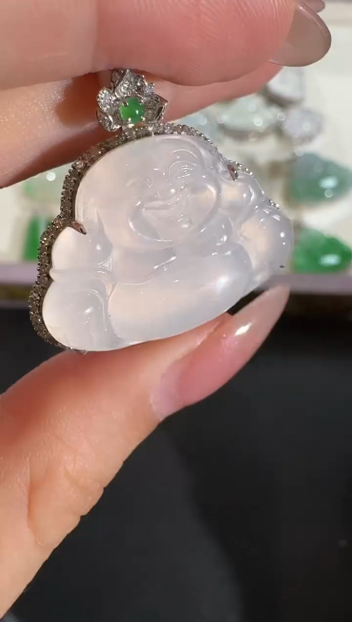 【闪购商品】翡翠吊坠(不含链)18K金镶嵌【源头工厂】钻石镶嵌