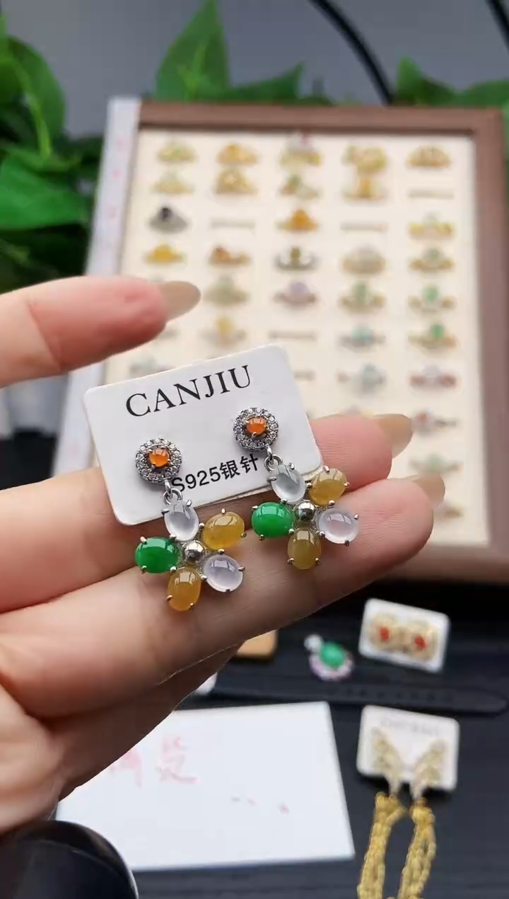 银S925镶嵌翡翠耳饰12