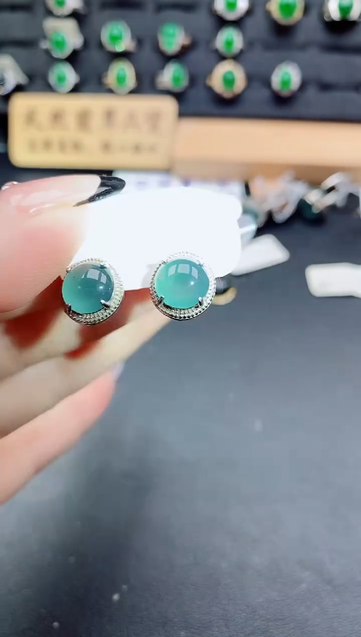 银S925镶嵌翡翠耳饰1212