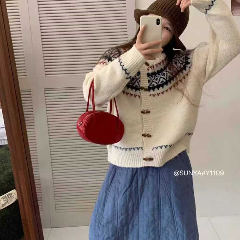 韩系秋冬拼接针织开衫女毛针织衫韩版针织毛衣撞色