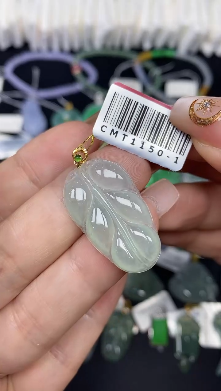 吊坠(不含链)18K金镶嵌翡翠叶子18K金扣镶嵌@@CMT1150-1