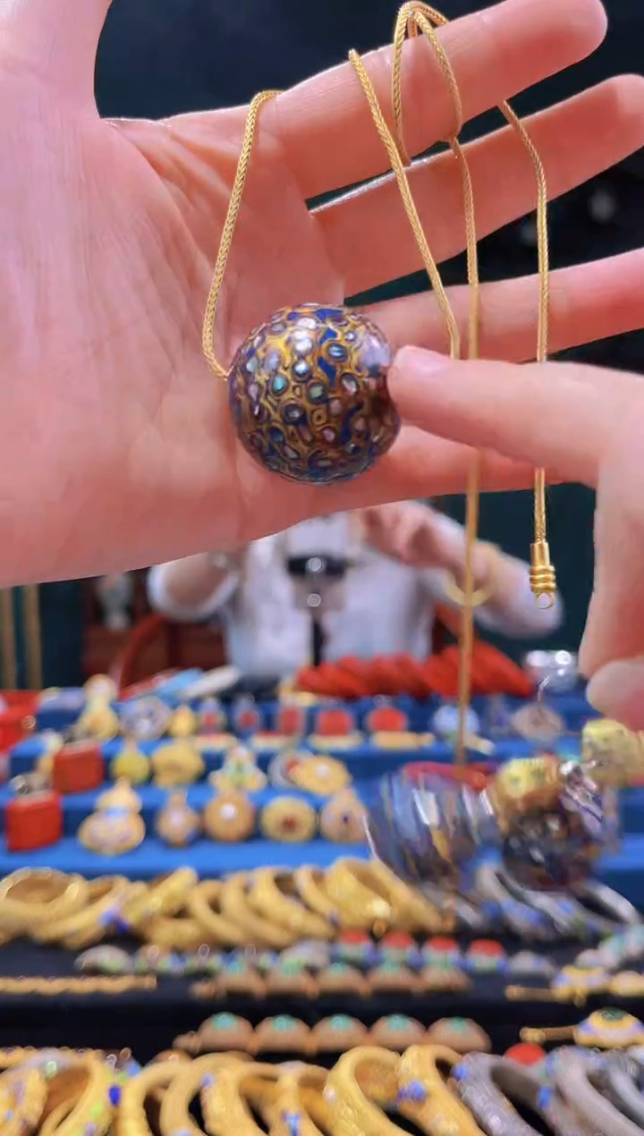 【闪购商品】非遗技艺 漆皮漆大珠吊坠 宝蓝