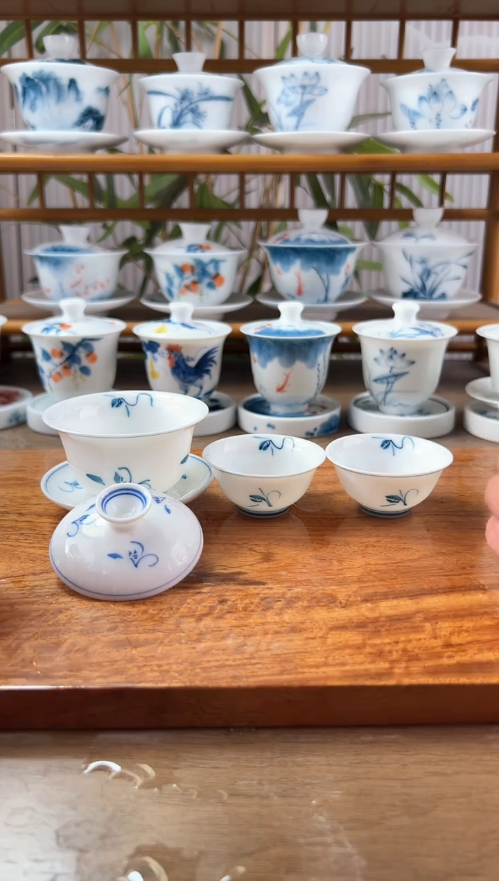 微瑕玉兰80ml三才盖碗+小玉兰杯2个