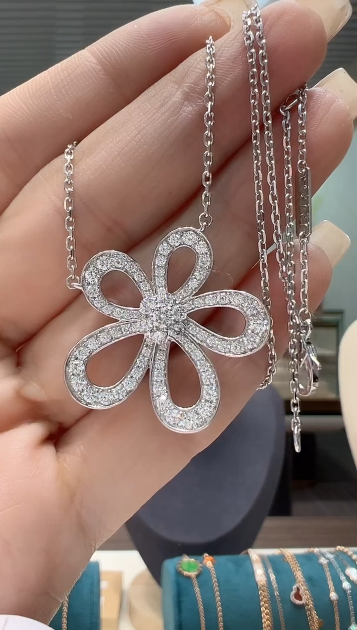 【闪购商品】钻石套链18K金镶嵌满钻大花项链K白