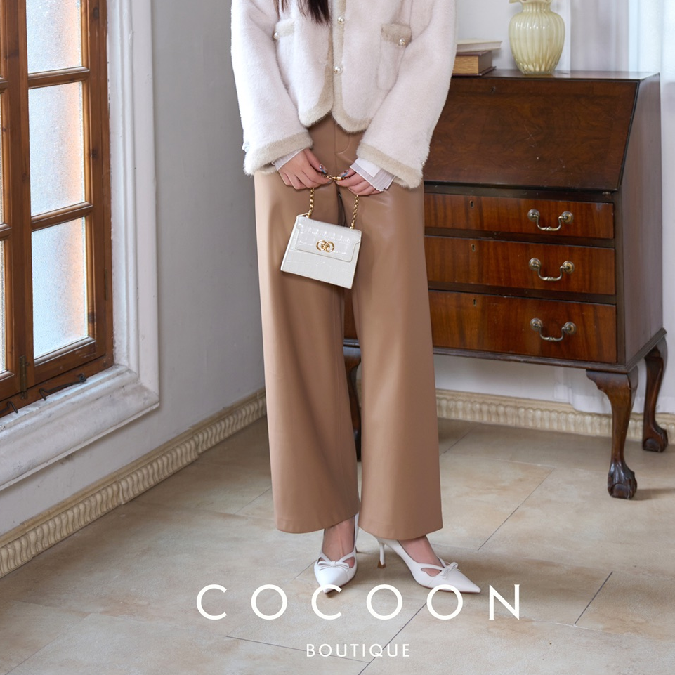 COCOON棕米色蛋白皮直筒裤24410BF083084031