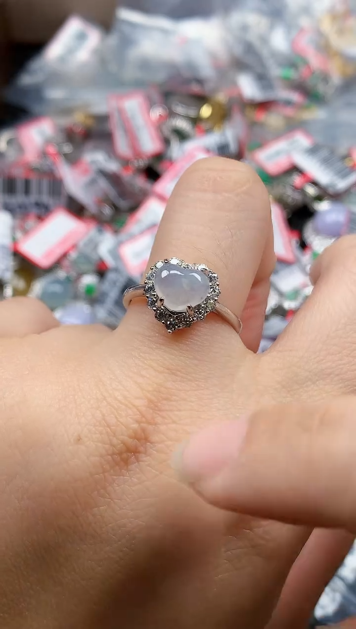 银S925镶嵌戒指翡翠天然A货缅甸翡翠