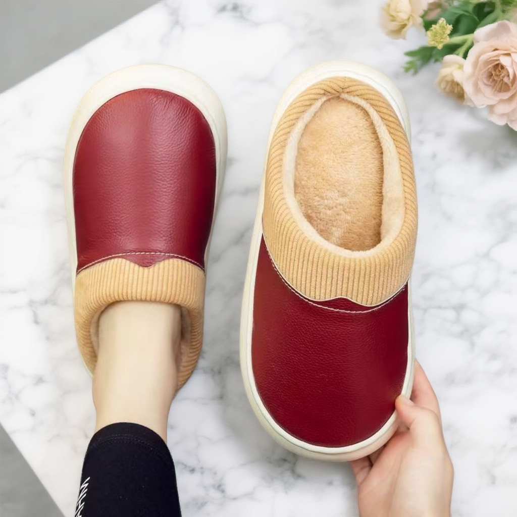 【头层牛皮】真皮拖鞋室内家用男女情侣加绒保暖防水厚底棉拖鞋冬