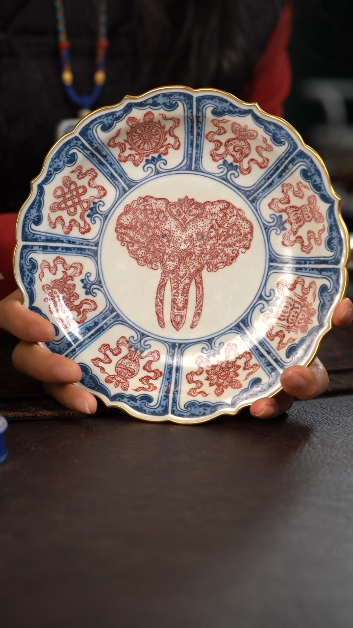 【闪购商品】杯贵红窑釉里三色描金大象八宝大壶承