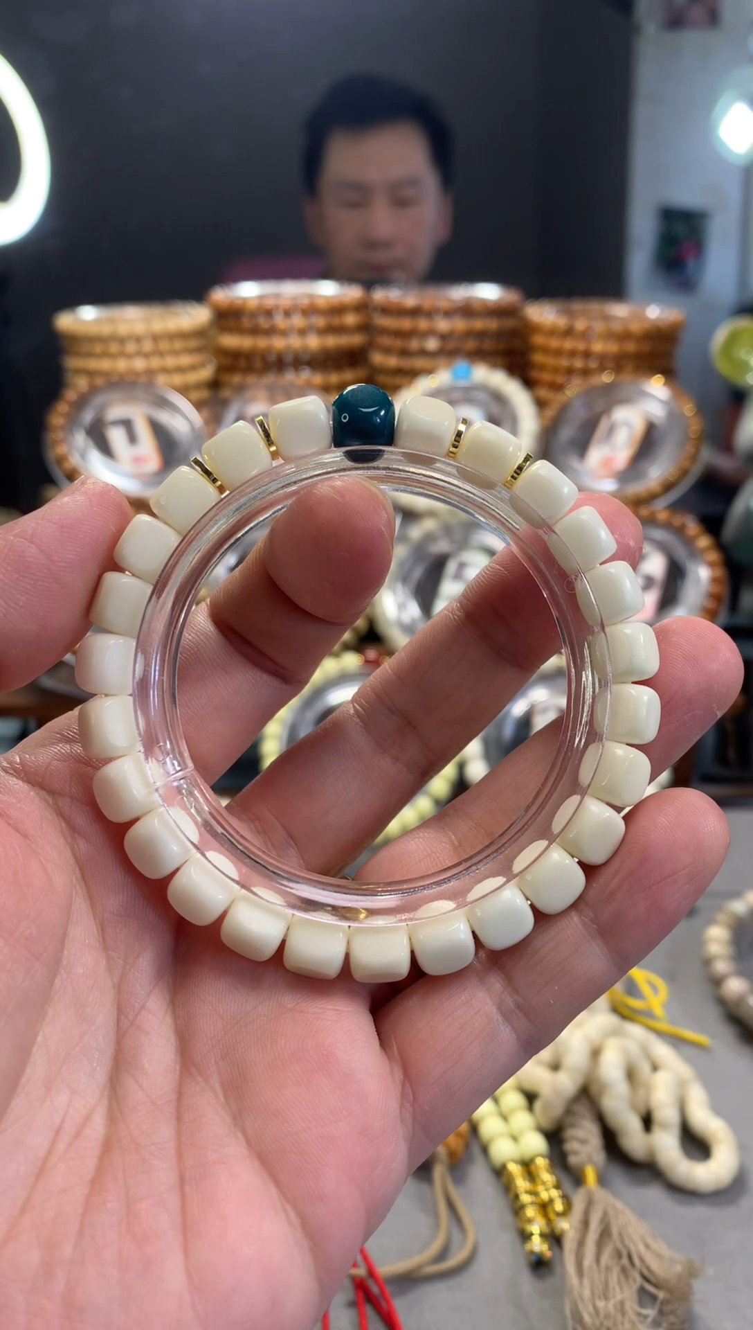 白玉菩提手串白玉菩提雕刻98六方带配饰