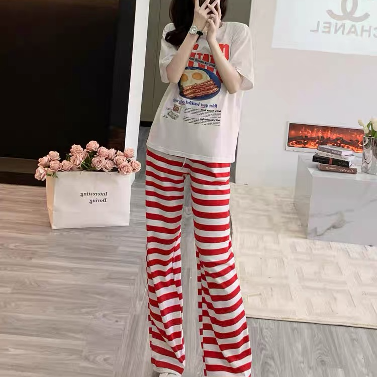 122-欧货时尚2025潮牌款短袖条纹套装