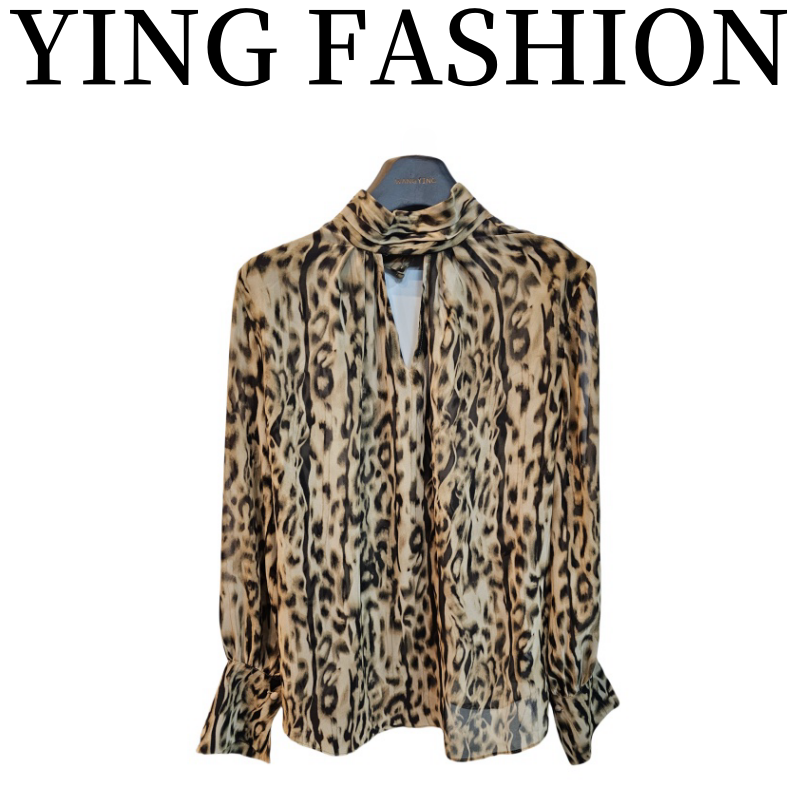 【YING FASHION】莹老板-时尚气质百搭系带豹纹衬衫 8020130 548