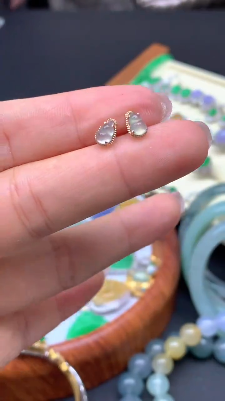 【闪购商品】翡翠耳饰18K金镶嵌12-天然翡翠
