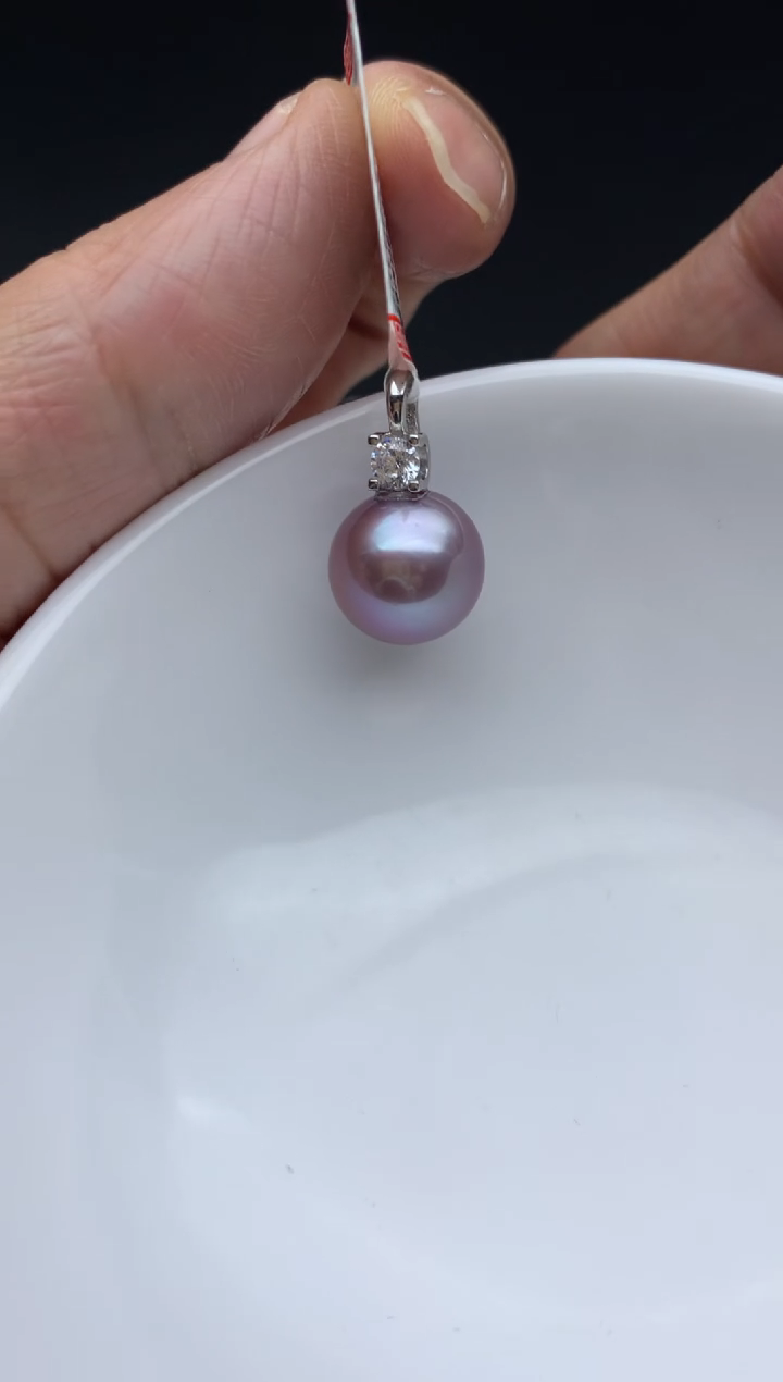 银S925镶嵌ff淡水珍珠紫珠吊坠（赠链）11~12mm