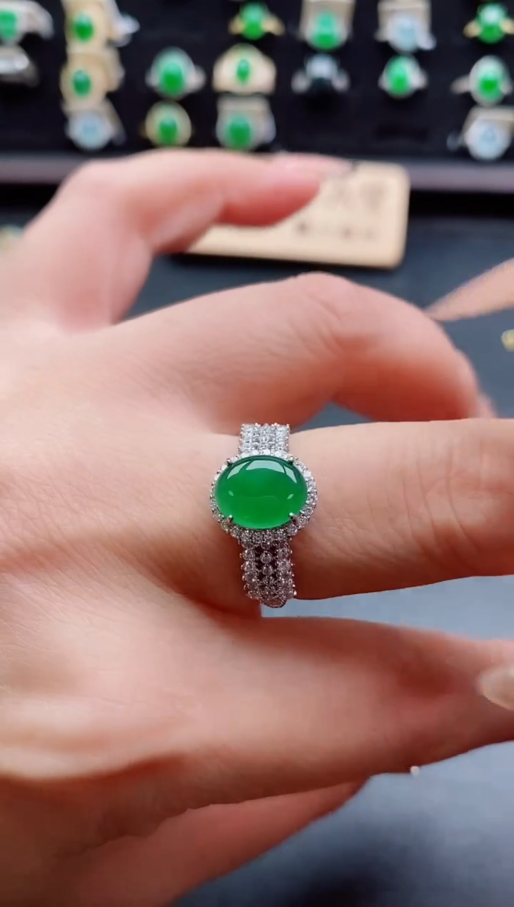 银S925镶嵌戒指翡翠1