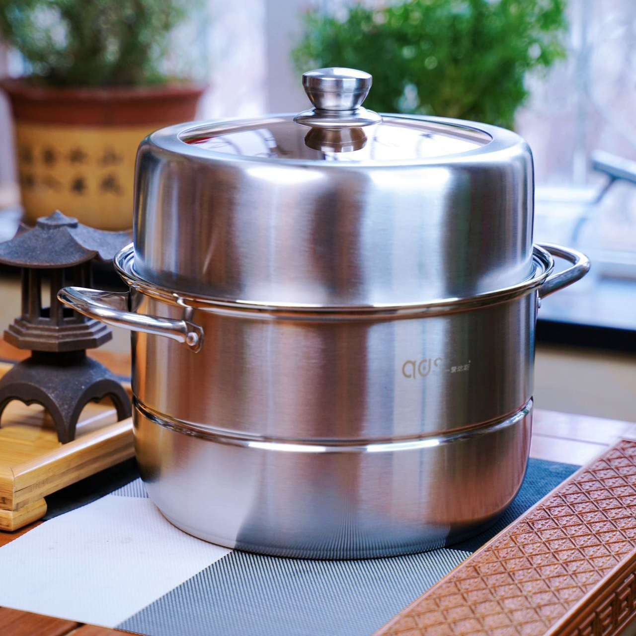 家用加厚不锈钢蒸锅多层蒸馒头蒸笼特厚加厚双篦蒸锅32/34cm