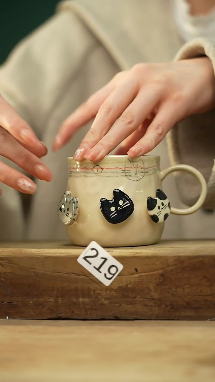 【闪购商品】瓷片新品！设计师手捏转纽小猫/咖啡杯