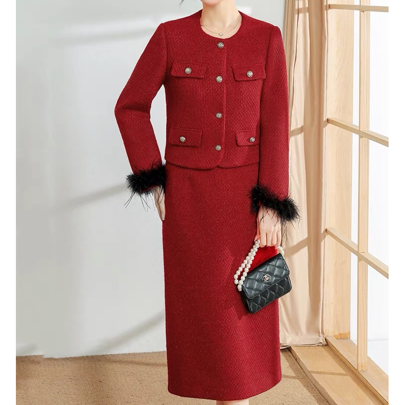 【T1410】女春秋小香风套装裙2024新款高级感气质显瘦半身裙两件套