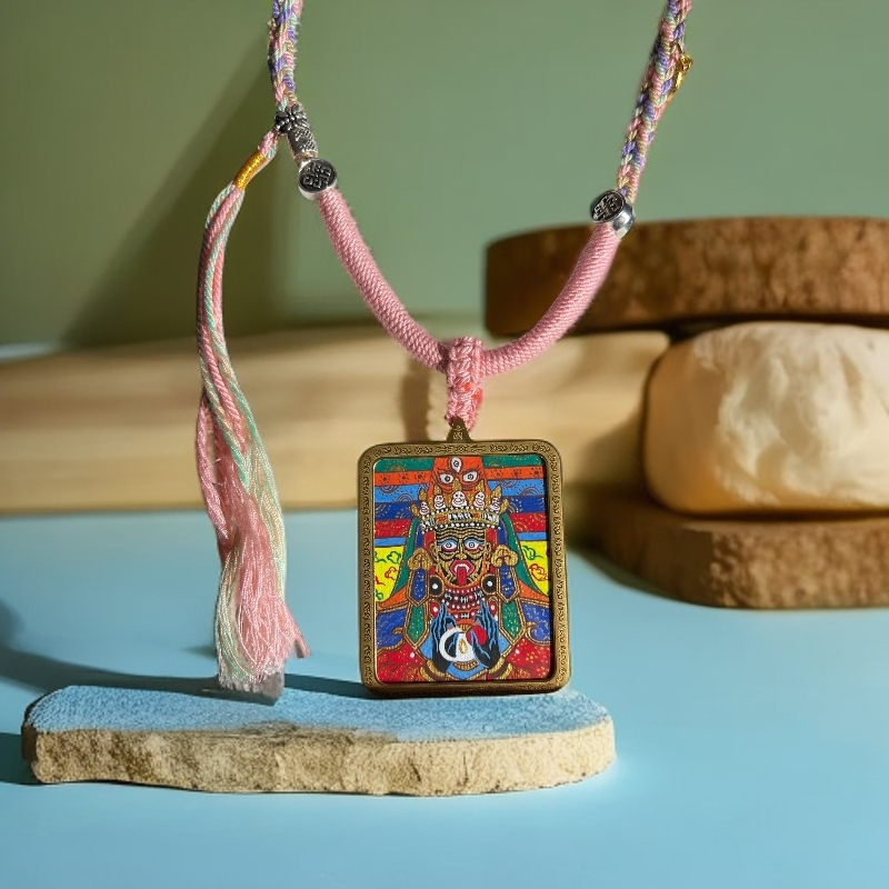 纯手工（扎基拉姆搭配绿度母）唐卡  双面钛钢款随身佩戴