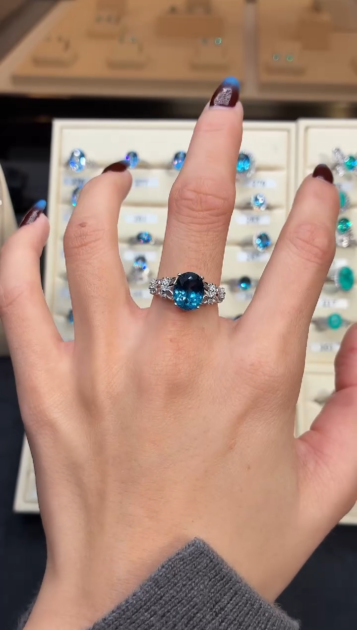 银S925镶嵌戒圈海蓝宝石00000