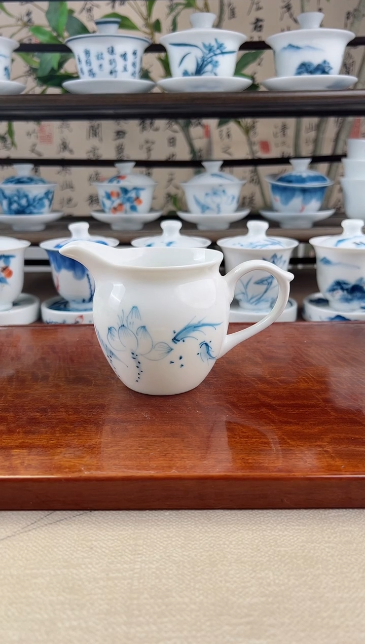 微瑕荷花鱼聚带把公道杯