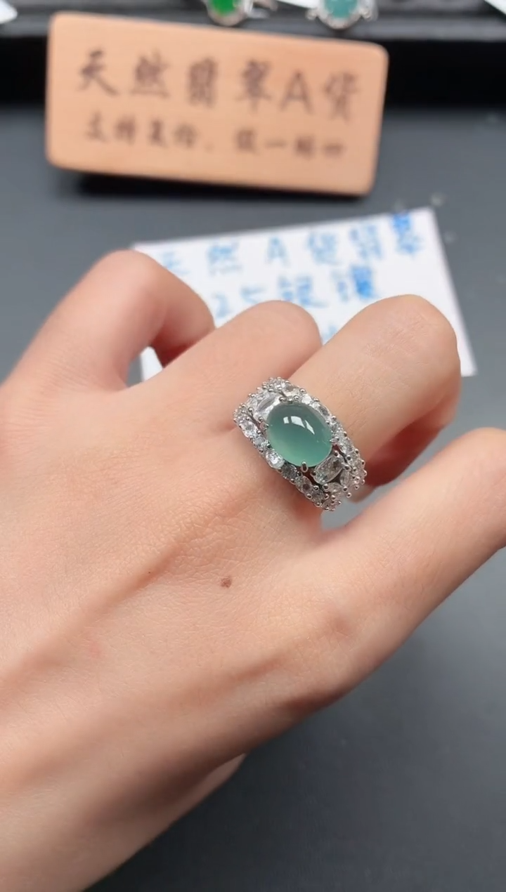 银S925镶嵌戒指翡翠111