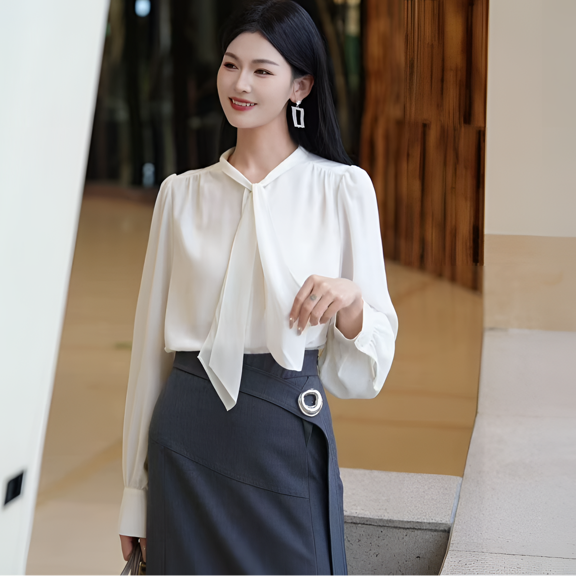 哥弟早春新款法式长袖宽松时尚百搭轻熟风衬衫衬衣130173