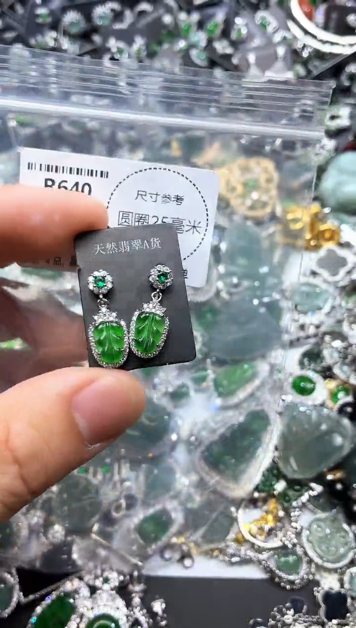 翡翠未镶嵌颈饰R640耳钉