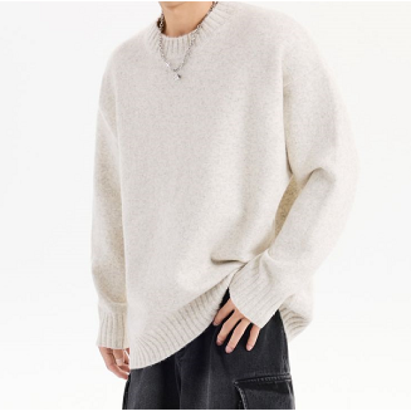 左左私服2025新款冬季慵懒氛围羊毛螺纹休闲男士圆领套头毛衣