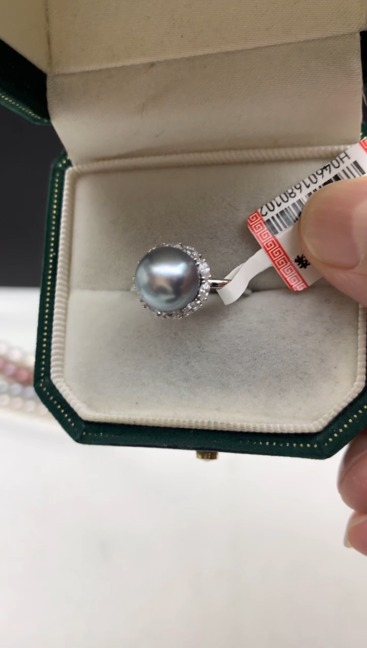 银S925镶嵌ff海水珍珠大溪地戒指9~10mm