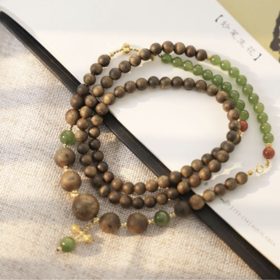 沉香18K金棋楠6mm碧玉设计款多圈QNC248