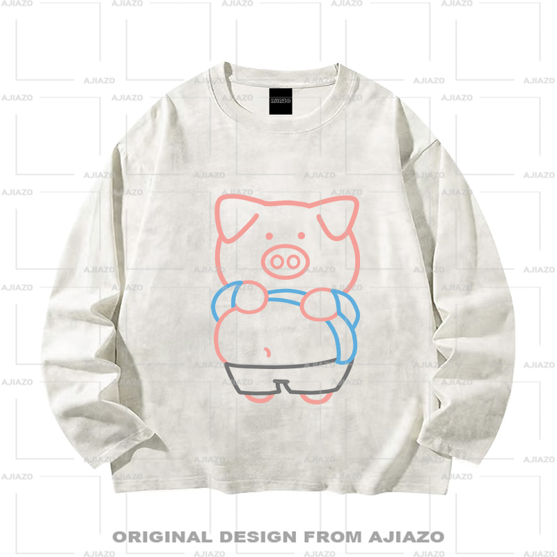 老狗十三【猪小肚】纯棉扎染长袖T恤 休闲百搭男女同款上衣