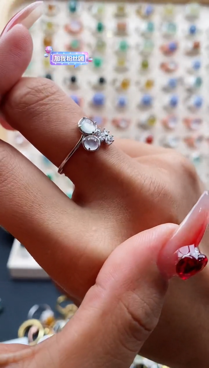 【闪购商品】翡翠戒指银S925镶嵌缅甸天然A货翡翠111 2+6