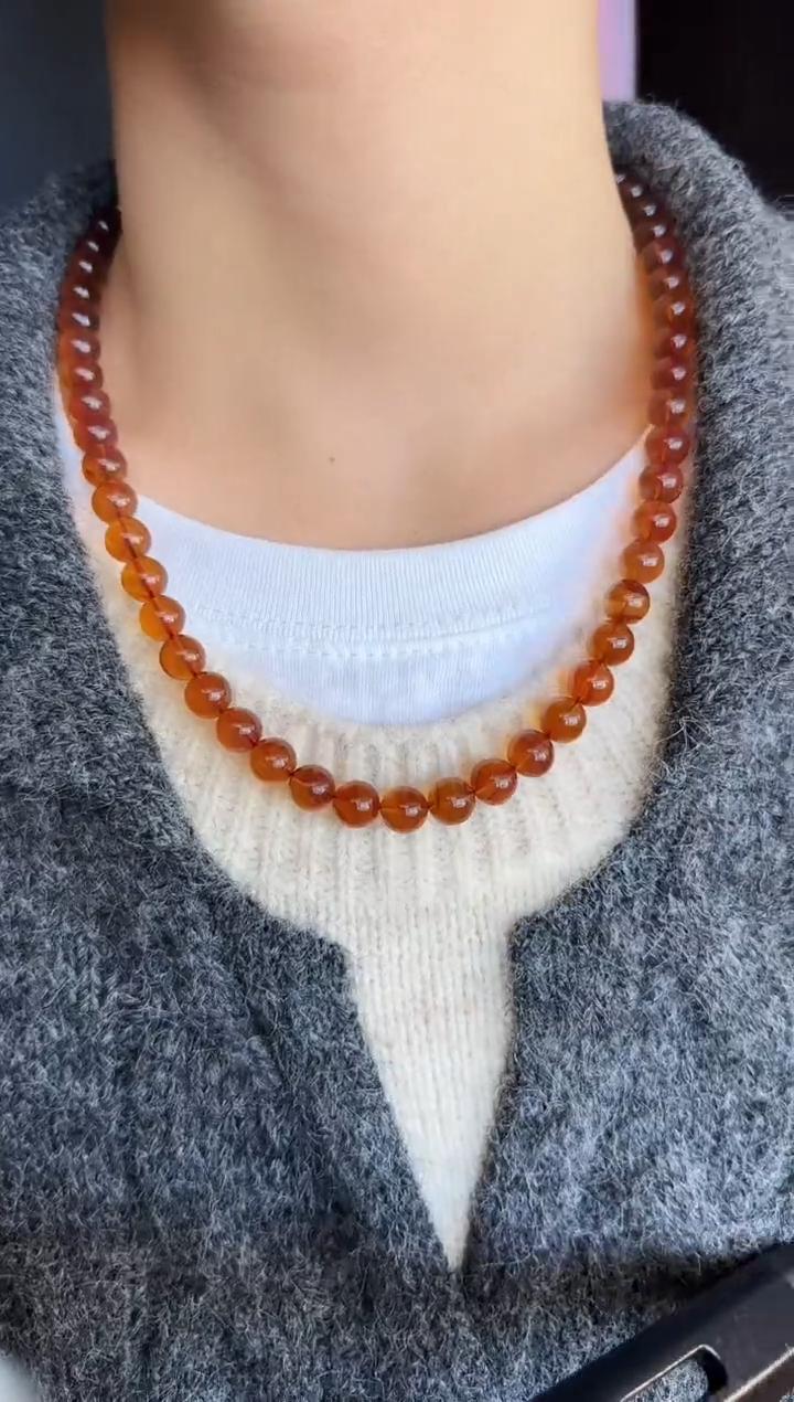 琥珀颈饰未镶嵌瑞*#20缅甸琥珀紫罗兰妈妈链9mm