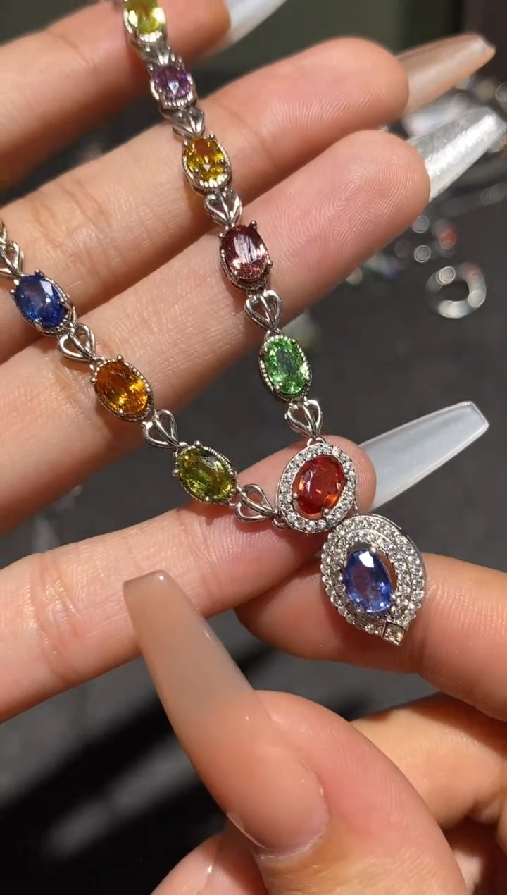 颈饰蓝宝石银S925镶嵌项链