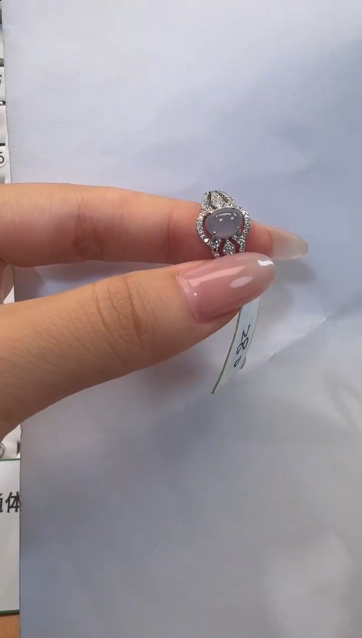 银S925镶嵌戒指翡翠925银镶翡翠戒指镶嵌219