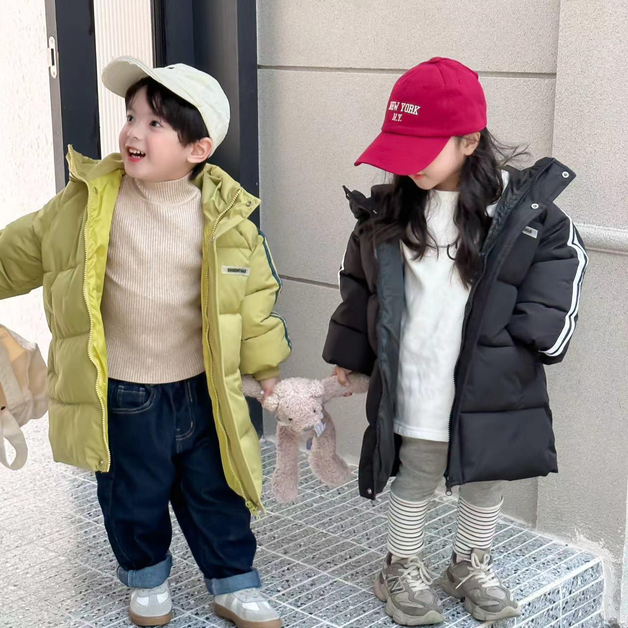 儿童棉服中长款过膝男女中大童连帽加厚洋气外套男孩