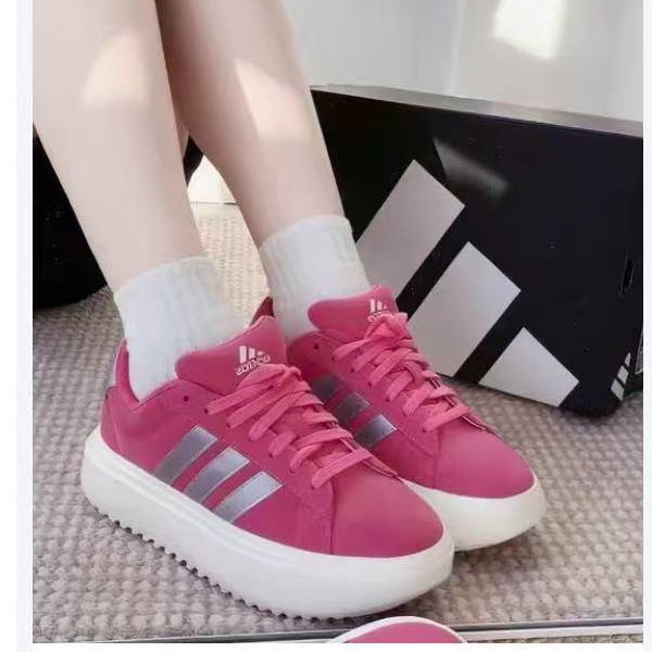 adidas/阿迪达斯女鞋GRAND COURT樱花粉增高厚底休闲板鞋-KI5138