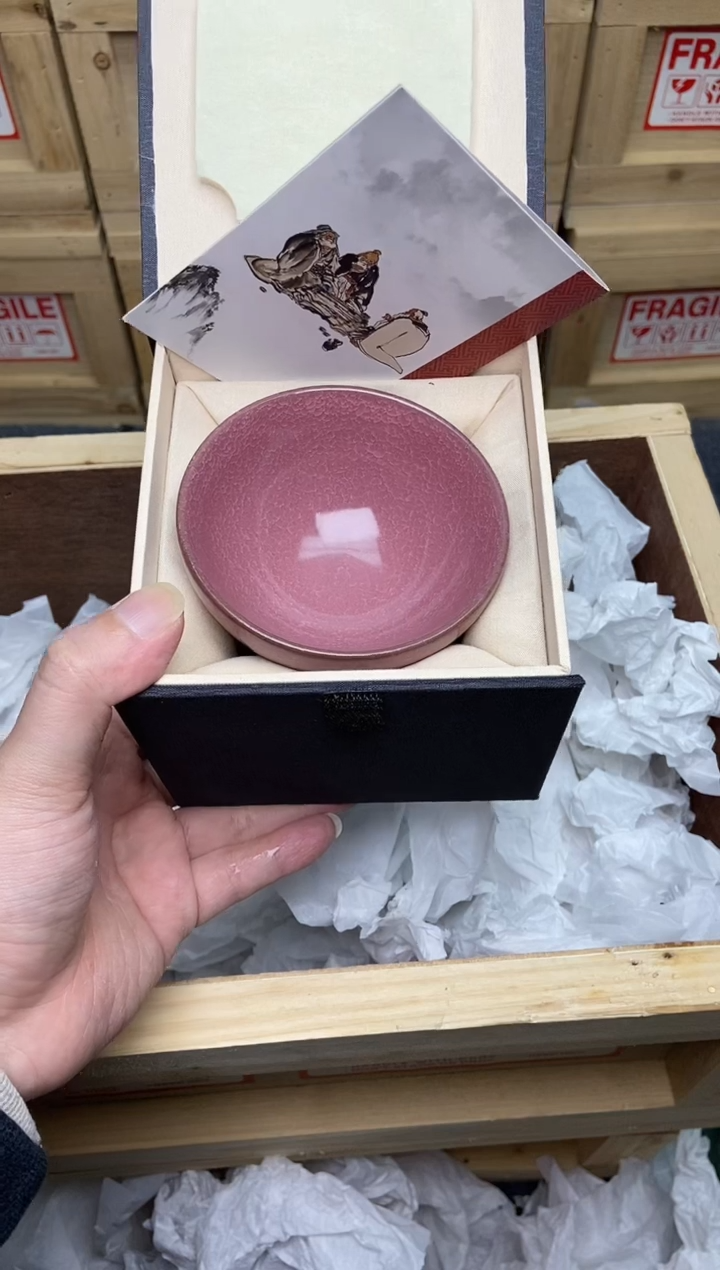 茶盏玫瑰红 冰裂 建盏主人杯