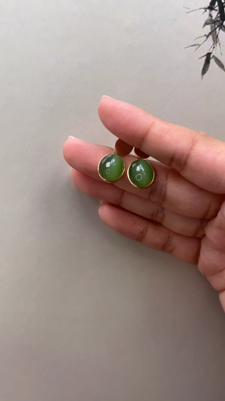 【闪购商品】和田玉（碧玉）耳坠18K金镶嵌耳坠