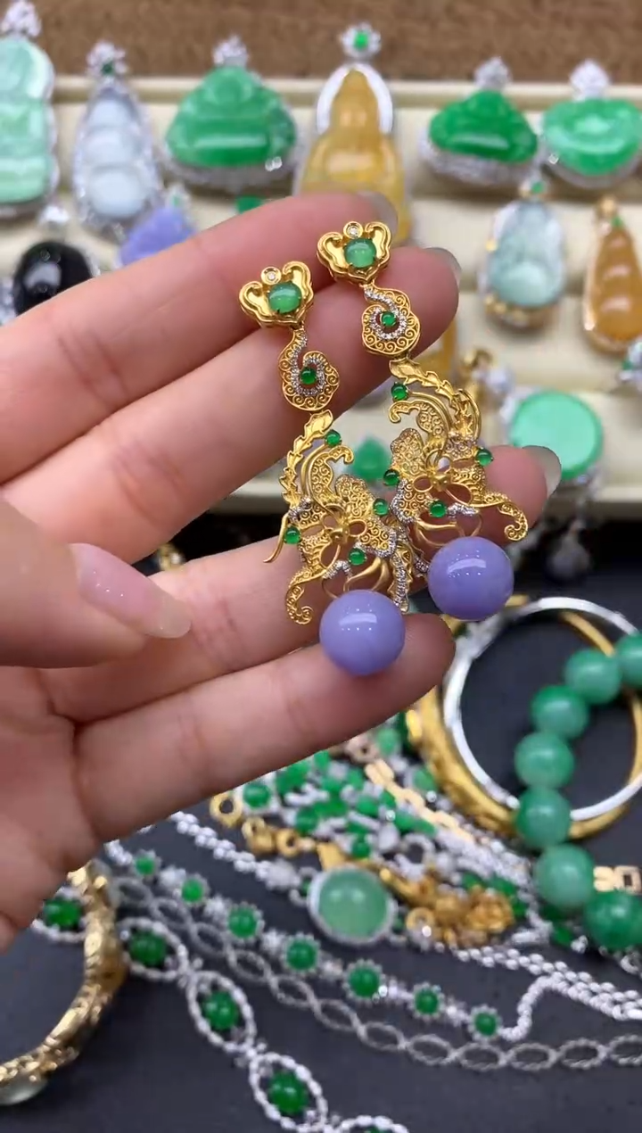 【闪购商品】翡翠耳饰18K金镶嵌523-中国好珍宝